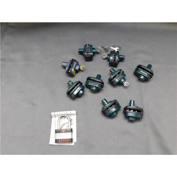 Lot of 9 UNEX Gun Trigger Locks and 1 Padlock