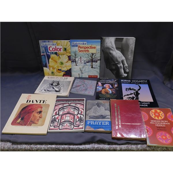 Lot of Assorted Books Michelangelo Art Book, Watercolor Basics, Tantras Religion, Haida, Dante, etc