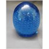Image 1 : Art Glass Blown Glass Paperweight Blue 4"