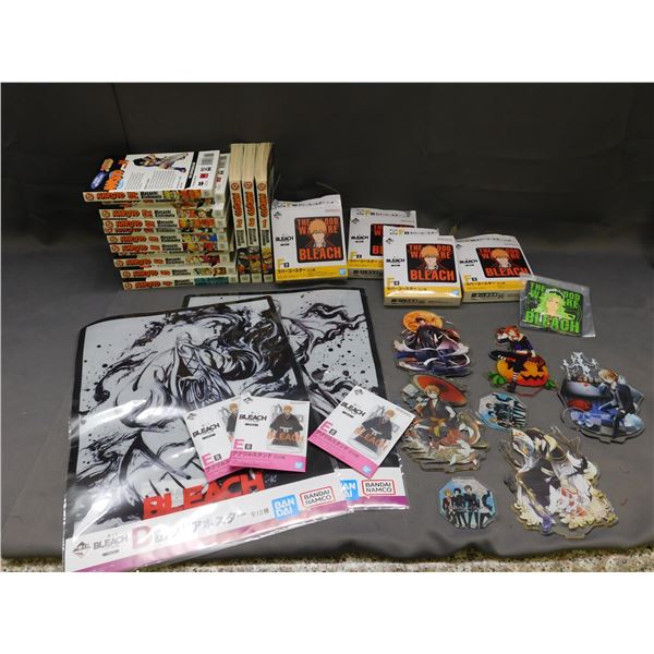 Large Lot of Japanese Anime Related Collectibles Naruto Manga #1-14, Bleach, Etc