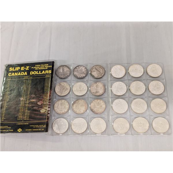 Coin Folder w/ 24 Canada Silver Dollars 1939-1964