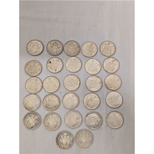 Lot of 27 Canada Silver 50 Cent Coins 1957-1966