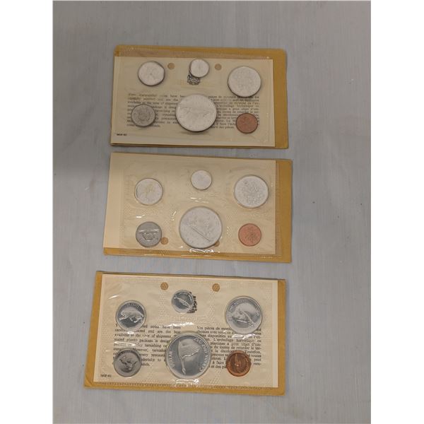 Lot of 3 Silver Canada Uncirculated Coin Sets 1965 1966 1967