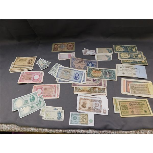 Lot of Over 50 Vintage World Bank Notes Paper Money, 20 Different Kinds, Circulated & Uncirc Cond