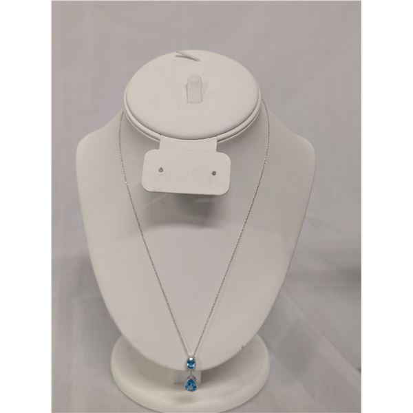 10k White Gold Necklace with Blue Topaz Pendant
