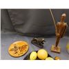 Image 5 : Lot of Assorted Knick Knacks Dish, Fake Fruit, Juice Pitcher, Wooden & Cast Iron Figures, Torch Ligh