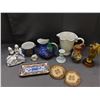 Image 1 : Lot of Assorted Pottery, Grape Decanter, Figurines, Candlestick, Pitcher, Greece Japan Italy Etc