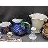 Image 3 : Lot of Assorted Pottery, Grape Decanter, Figurines, Candlestick, Pitcher, Greece Japan Italy Etc