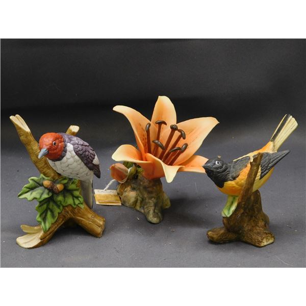 Lot of 3 Bisque Figurines Lily and 2 Birds, 1 Marked Capodimonte, 2 Japan