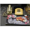 Image 2 : Lot of 2 Vintage Touch Tone Phones, Oversized Flask, Pitcher, Crystal Tray
