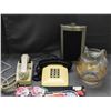 Image 3 : Lot of 2 Vintage Touch Tone Phones, Oversized Flask, Pitcher, Crystal Tray