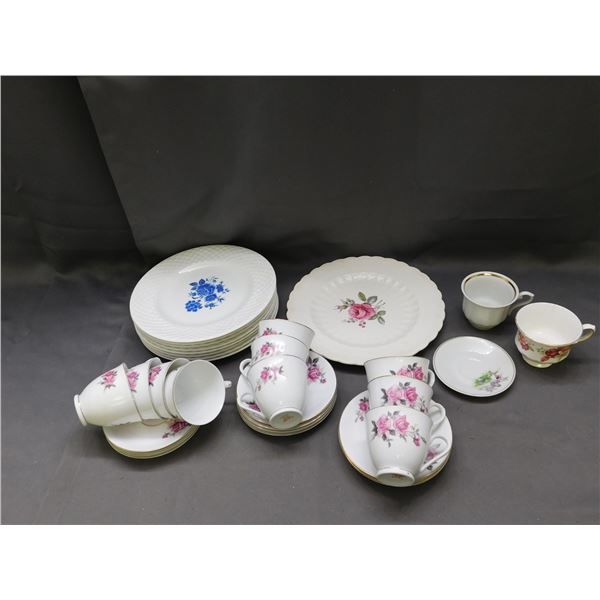 Lot of Assorted Fine Bone China Tea Cups, Saucers, Plates  Blue Rose Ironstone