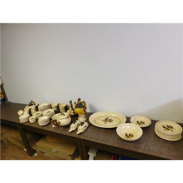HUGE Lot of 100 Poppy Trail California Pottery Metlox "Rooster" Stoneware Dinner / Serving Pieces