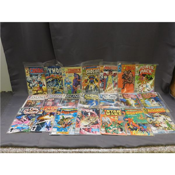 Lot of 21 Assorted Vintage Comic Books Marvel, Cloak and Dagger, Micronauts, Star Wars, Spider-Man