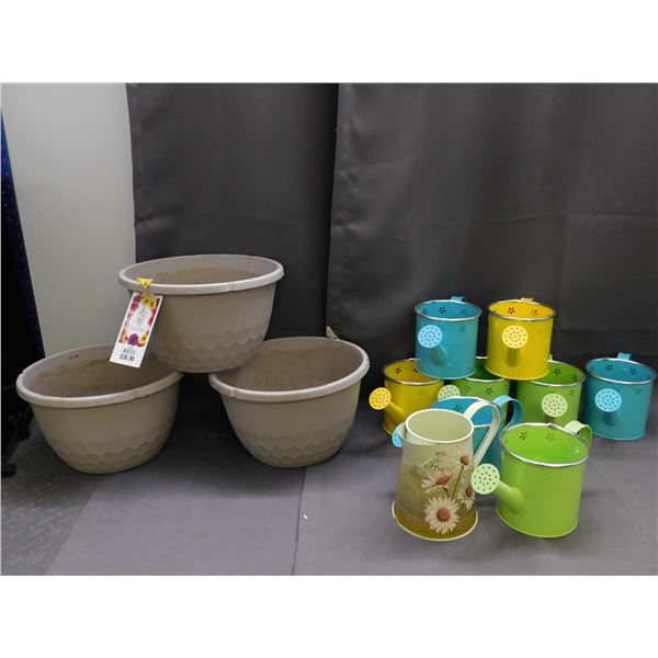 Lot of Garden Watering Cans and Plastic Plant Pots