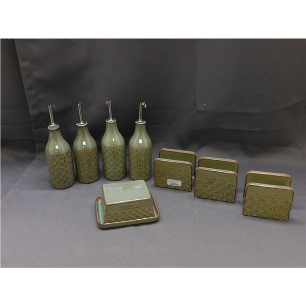 Lot of Oil & Vinegar Dispensers, Napkin Holders and Butter Dish Winners / Home Sense Modern