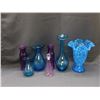 Image 1 : Lot of 7pcs Coloured Blue and Purple Glass Vases