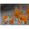 Image 2 : Lot of 9pcs 7pc Glassware Drink Glasses Orange Floral MCM 70s Dominion