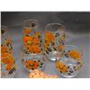 Image 3 : Lot of 9pcs 7pc Glassware Drink Glasses Orange Floral MCM 70s Dominion