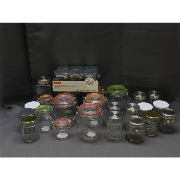 Lot of Assorted Glass and Plastic Mason Jars