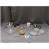 Image 1 : Lot of Assorted Glassware Bar Ware Glasses, Cups, Shot Glasses, Pitcher, Plates Tray Candlesticks