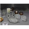 Image 2 : Lot of Assorted Glassware Bar Ware Glasses, Cups, Shot Glasses, Pitcher, Plates Tray Candlesticks