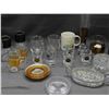 Image 3 : Lot of Assorted Glassware Bar Ware Glasses, Cups, Shot Glasses, Pitcher, Plates Tray Candlesticks