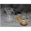 Image 4 : Lot of Assorted Glassware Bar Ware Glasses, Cups, Shot Glasses, Pitcher, Plates Tray Candlesticks