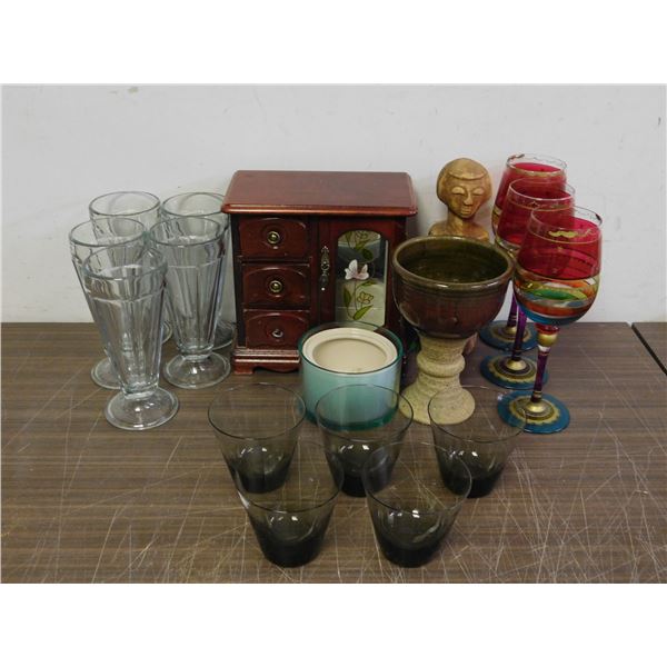 END OF THE RUN Jewelry Box, Colorful Wine Glasses, Smoked Glasses, Ice Cream Sundae, etc