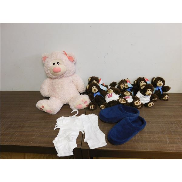 Lot of Teddy Bears, Slippers, Baby Shirts