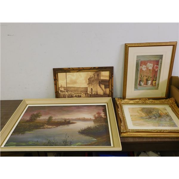 Lot of 4 Wall Art Assorted Art Prints, Ornate Frames