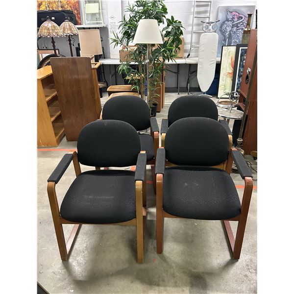 Set of 4 Wooden Upholstered Office Room Waiting Chairs