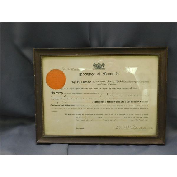Antique 1907 Province of Manitoba Framed Lawyers? Legal Diploma