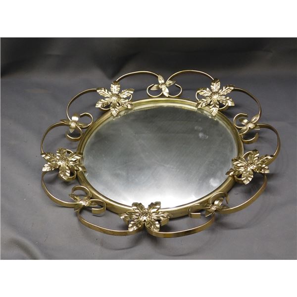 Vintage 17" Diameter Convex Wall Mirror Gold Floral Frame