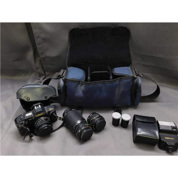 Canon T70 Vintage Film Camera Bundle, 3 Lenses, 277T Flash, Bag