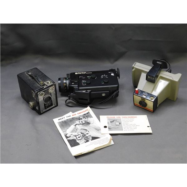 Sankyo Sound XL-320 Supertronic Cam Corder, Polaroid Big Swinger 3000, Kodak Brownie Six-20