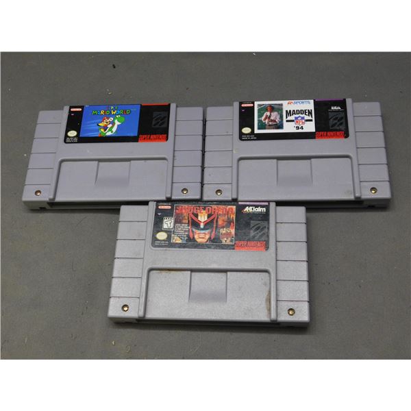 Lot of 3 SNES Games Super Mario World, Judge Dredd & Madden 94