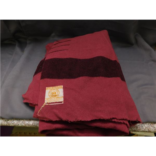 Vintage Hudson Bay 4-Point 100% Wool Blanket Burgundy Wine Red Color, Stripe