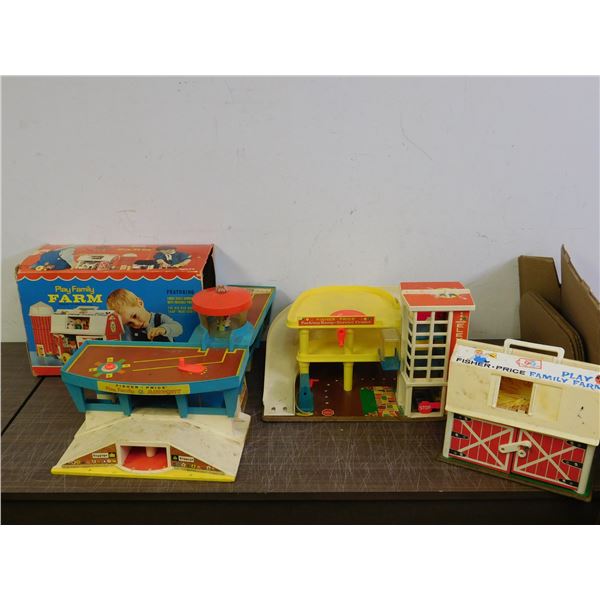 Lot of 3 Large Fisher Price Play Family Playsets Farm, Airport, Parking Ramp