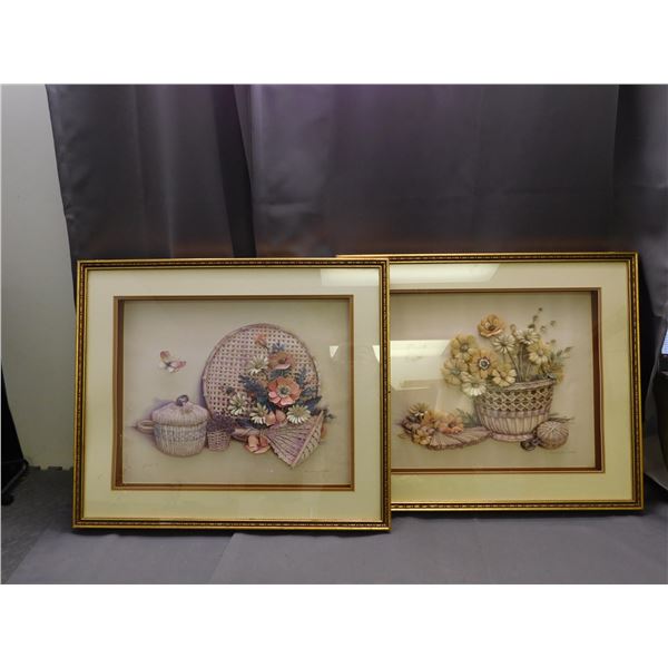 Lot of 3D Vintage Papercraft Framed Flower Baskets