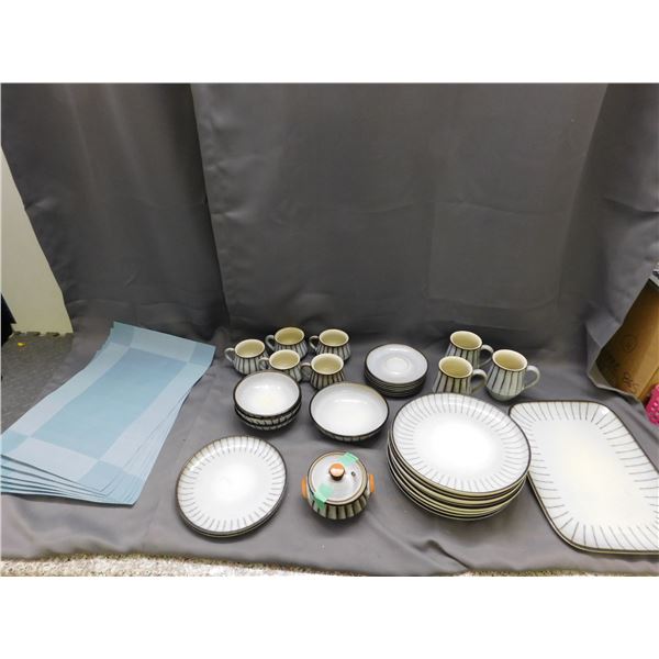 Denby Stoneware Service Set 8 Cups, 7 saucers, 3 small bowls, 1 medium bowl, 2 lunch, 8 dinner, ect