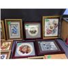Image 4 : Lot of 14pcs Assorted Framed Papercraft, Needlework Cross Stitch Wall Art Fruits, Flowers, Children