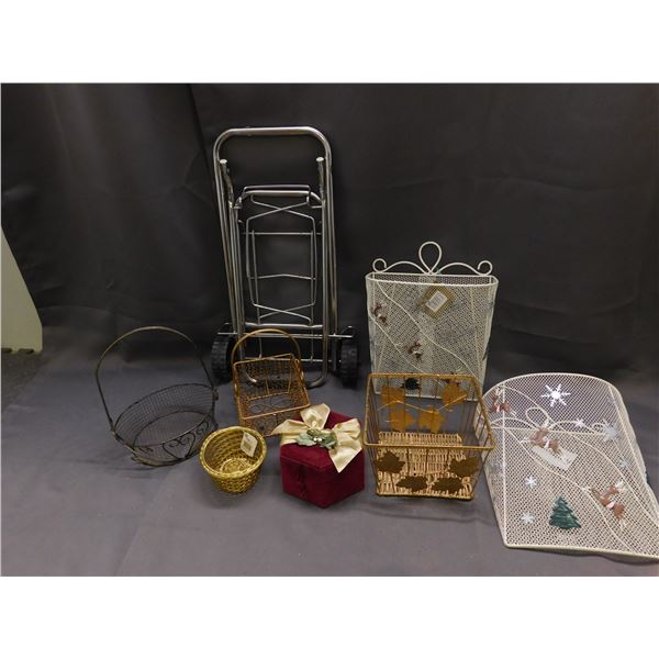 Lot of Baskets Mini Rolling Grocery Cart