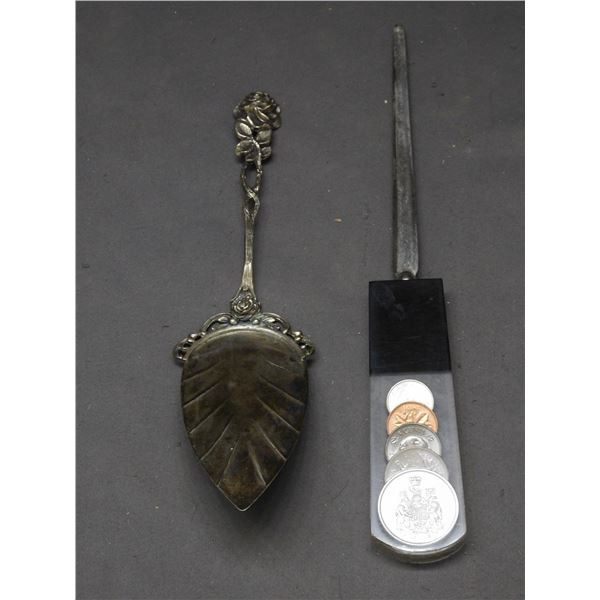 Cake Server Stamped 800, Letter Opener 1966 Canadian Coin Base