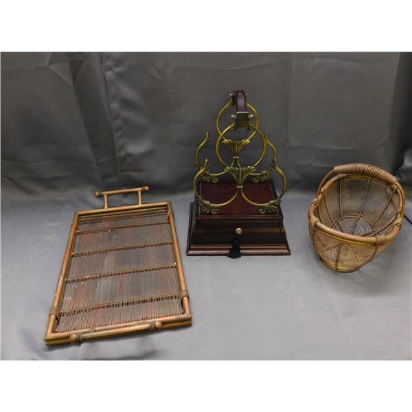 Wine Set with Tools in Drawer, Metal Basket & Tray
