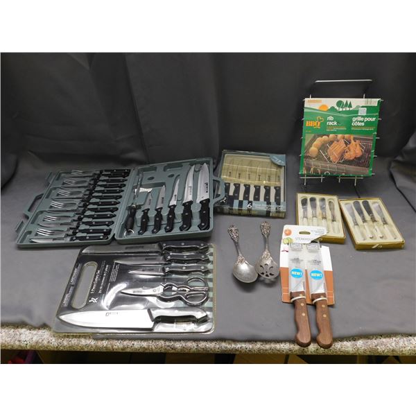 Lot of Cutlery, Knifes Set, Rib Rack, Steak Knives