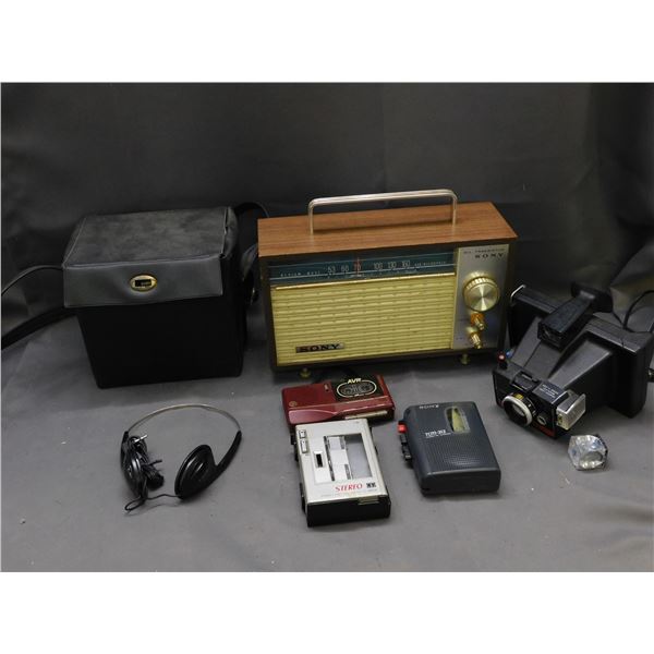 Lot of 5pcs Vintage SONY Transistor Radio, Cassette Tape Players Walkmans, Polaroid Camera