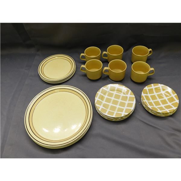 Lot of Tams Made in England Cups and Saucers Yellow, Brendan Erin Stone Stoneware Plates Yellow