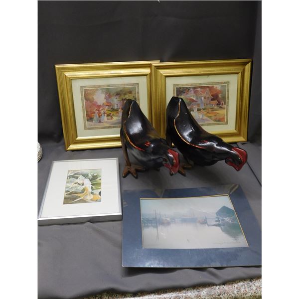Lot of 6pcs Decor Birds Figurines, Framed Art Prints Assorted