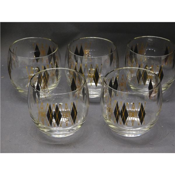 Lot of 5pcs Vintage MCM Gold and Black Lattice Diamond